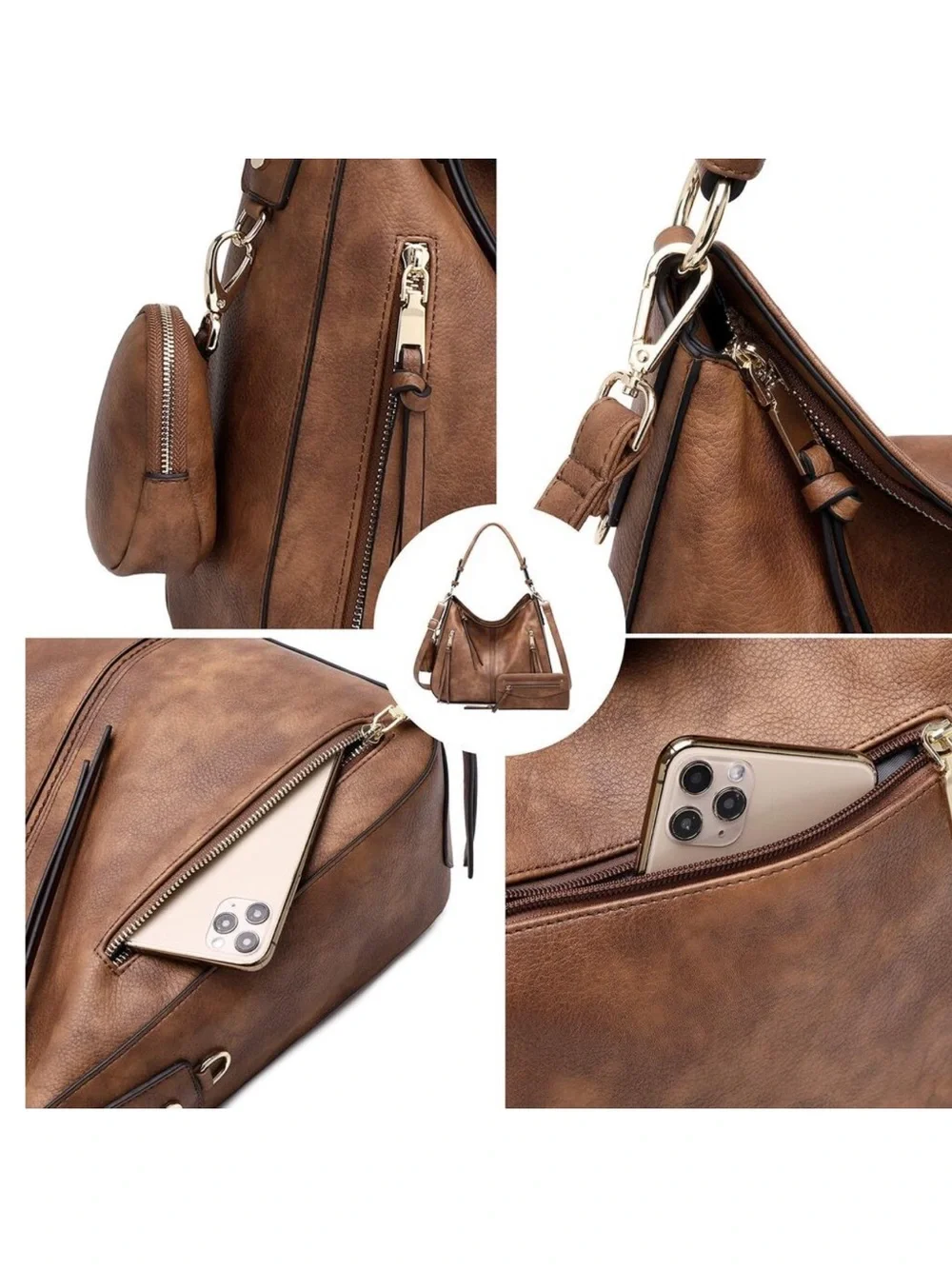 New Hobo Bags Handbags Purse Boho Shoulder Bag Crossbody Brown with Wallet